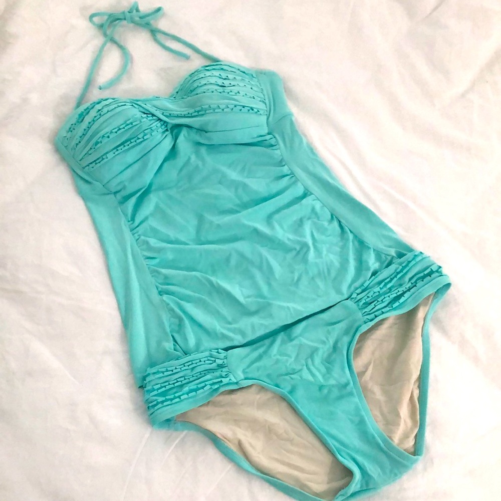 Robin Piccone Green Tankini Swimsuit Top Sz S Bikini Bottoms Sz M Halter